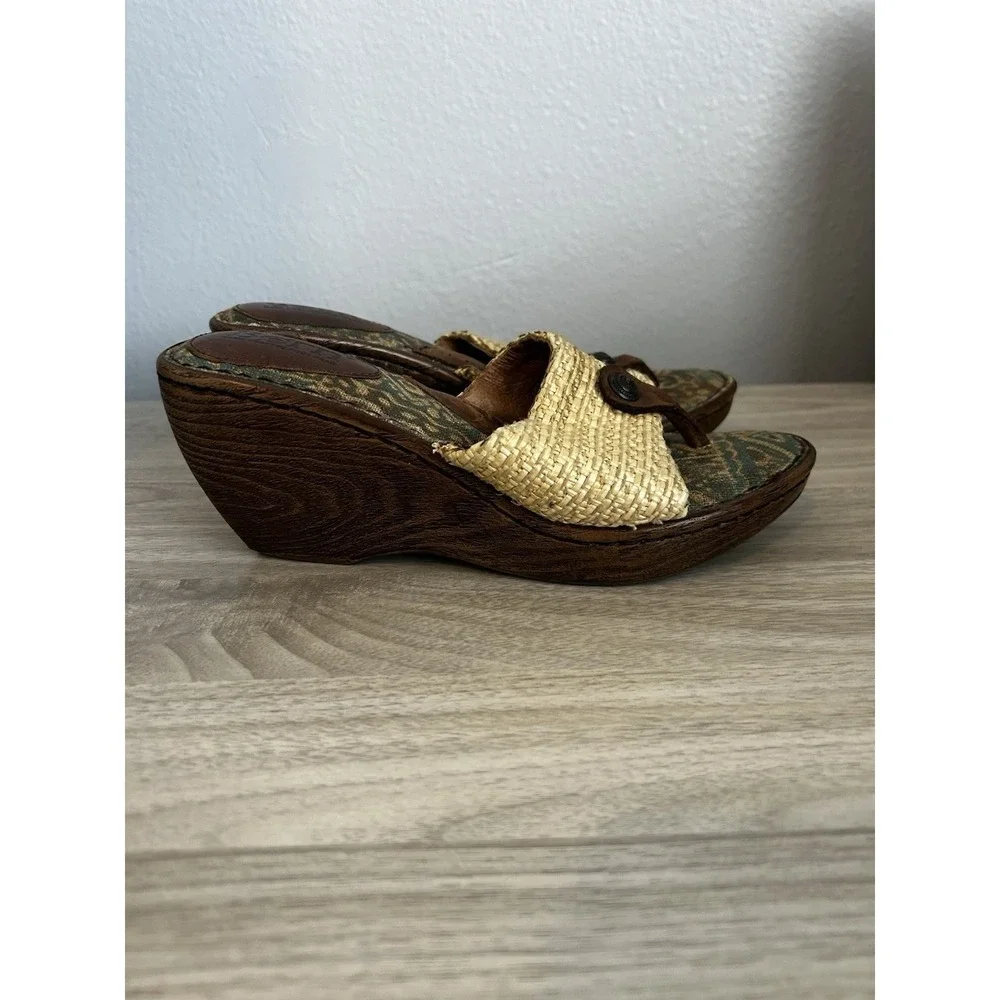 Born 9 Wedge Sandals Womens Brown‎ Tan Good Woven Straw Paisley Boho Platform